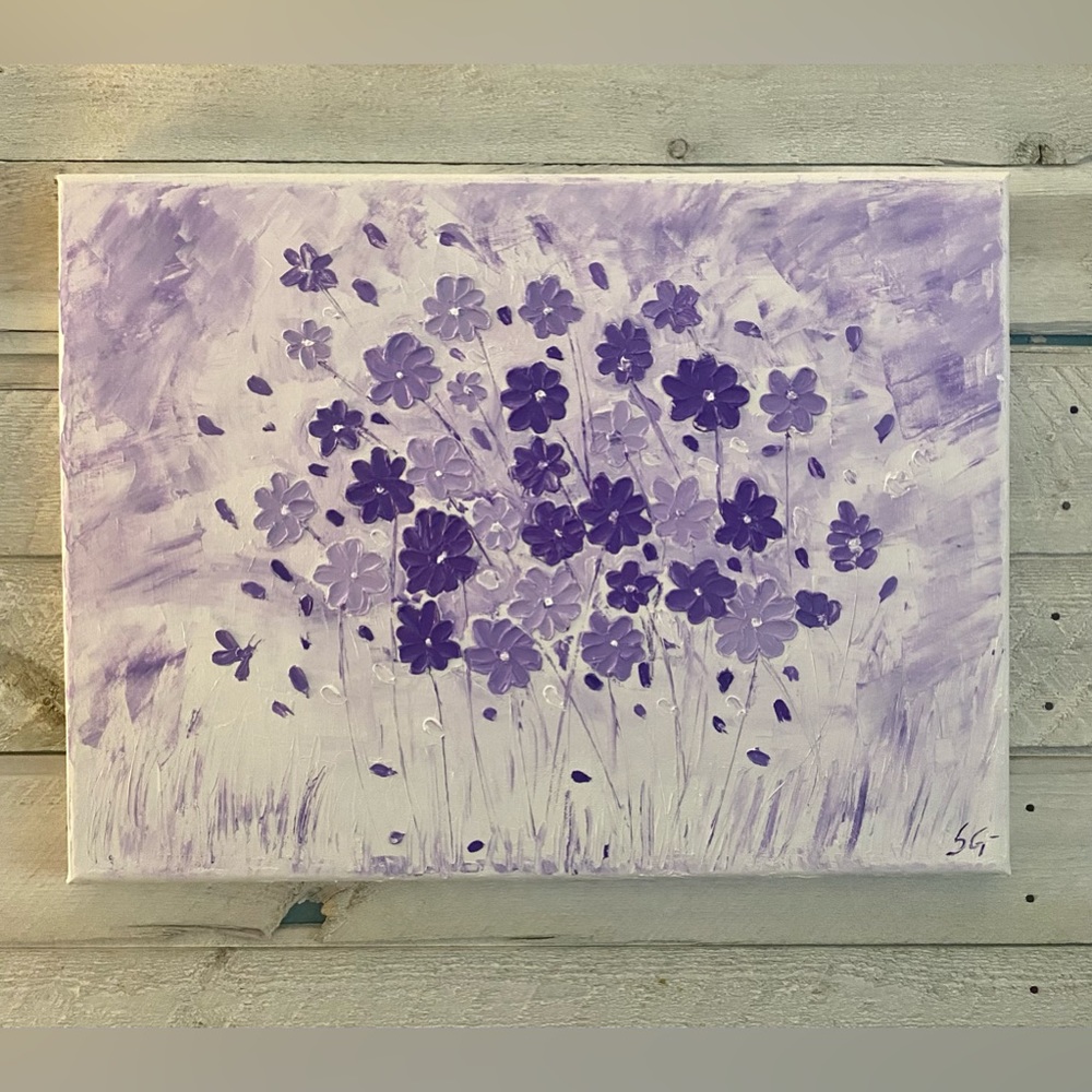 Purple flower impasto oil painting 11x15 on canvas
